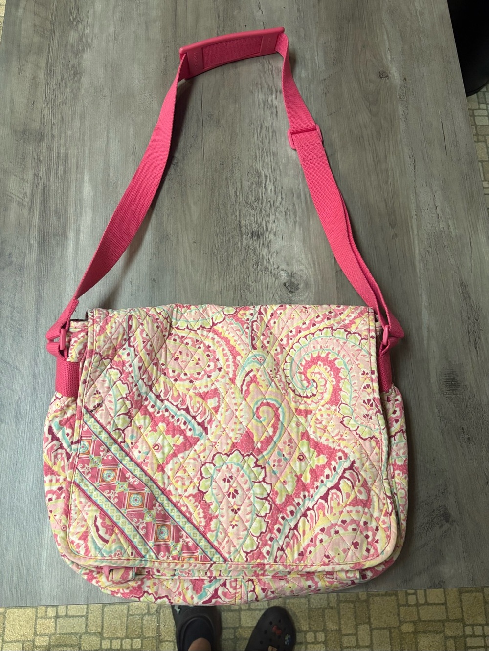 Quilted Pink Paisley Crossbody Laptop Bag